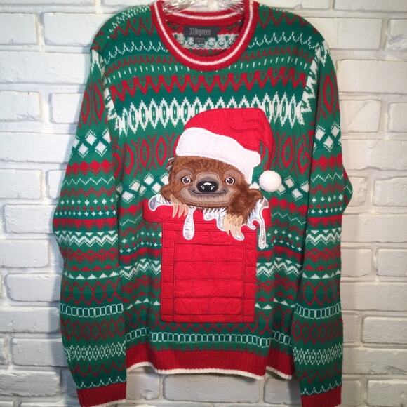 Ugly Christmas Sweater Sloth themed with money pocket Mens unisex L - Picture 1 of 5